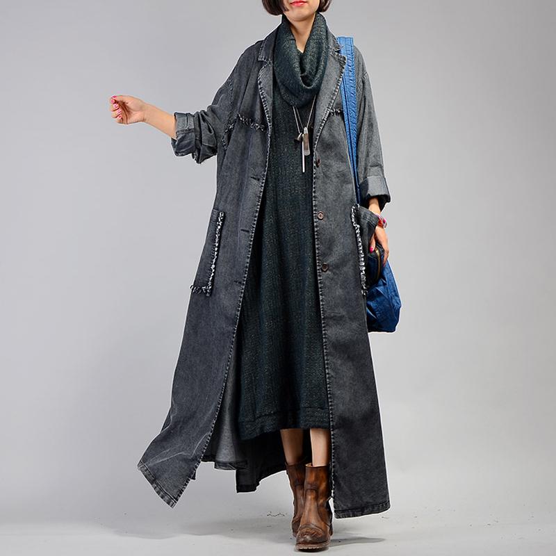 Simple Casual Solid Color Denim Trench Coat