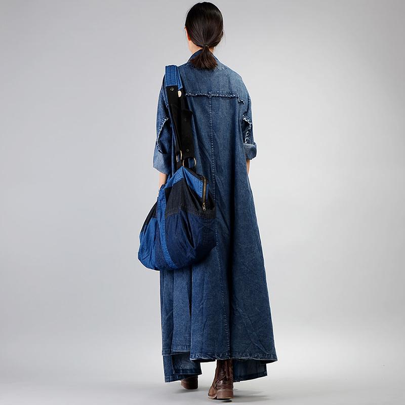 Simple Casual Solid Color Denim Trench Coat