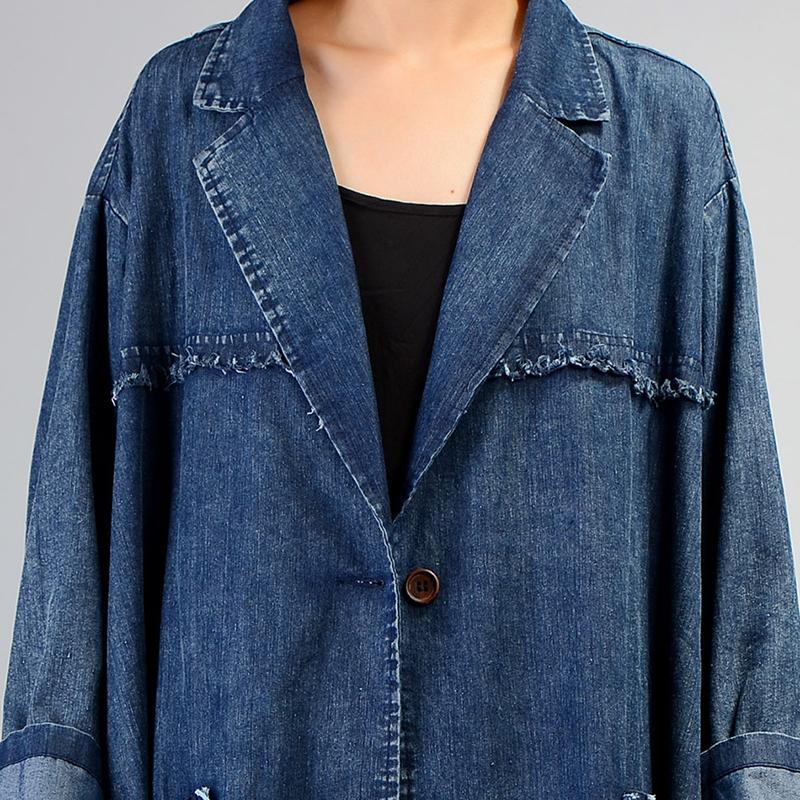 Simple Casual Solid Color Denim Trench Coat