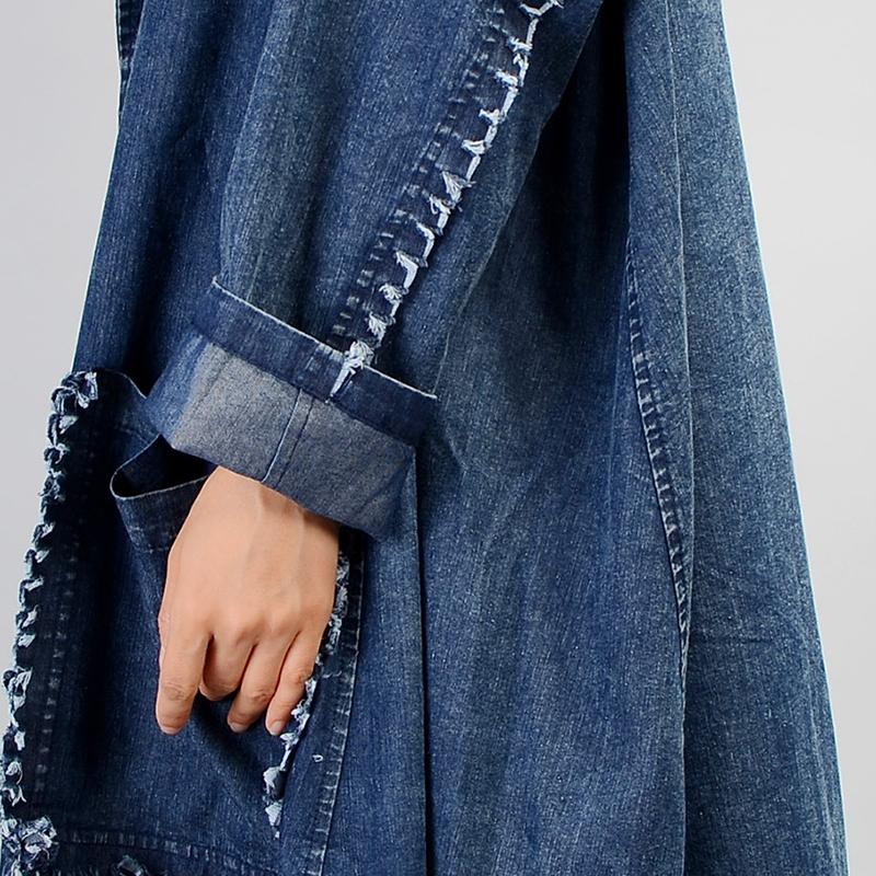 Simple Casual Solid Color Denim Trench Coat