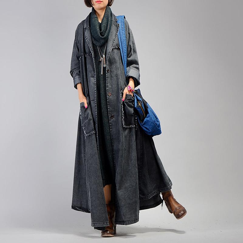 Simple Casual Solid Color Denim Trench Coat