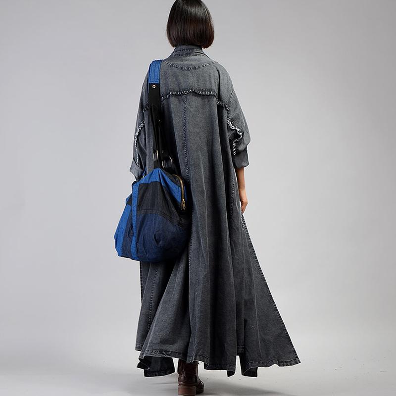 Simple Casual Solid Color Denim Trench Coat