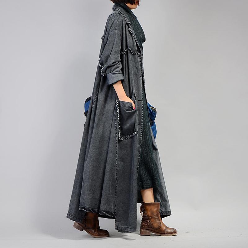 Simple Casual Solid Color Denim Trench Coat