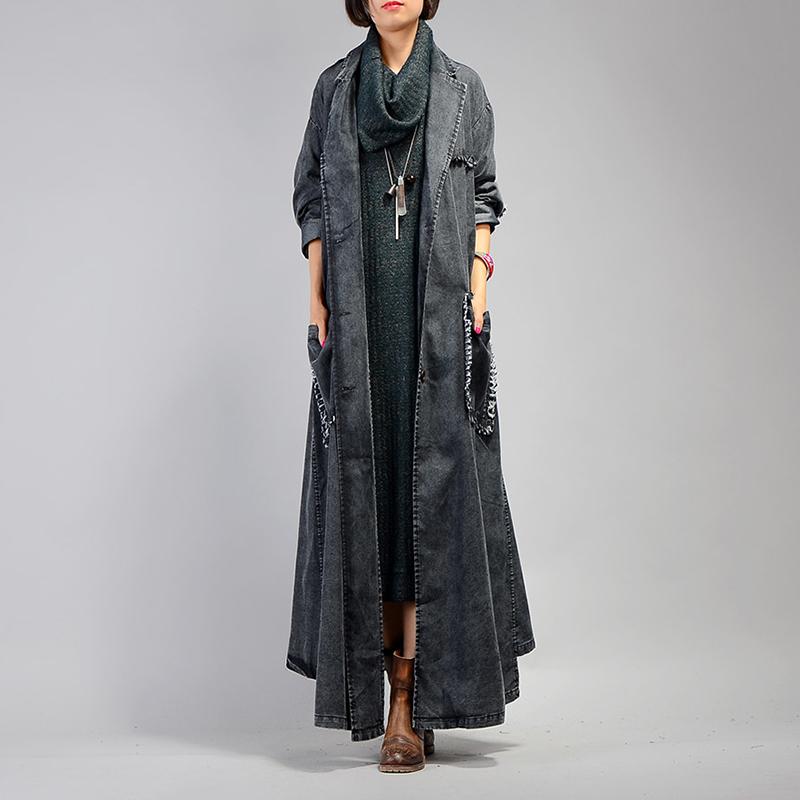 Simple Casual Solid Color Denim Trench Coat
