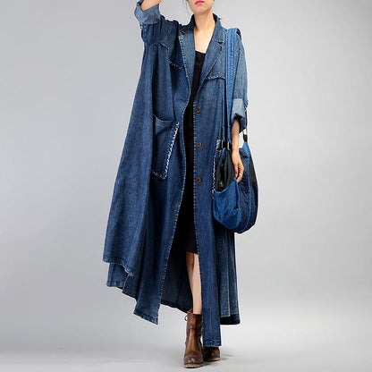 Simple Casual Solid Color Denim Trench Coat