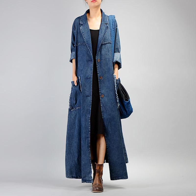 Simple Casual Solid Color Denim Trench Coat