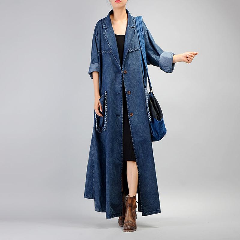 Simple Casual Solid Color Denim Trench Coat