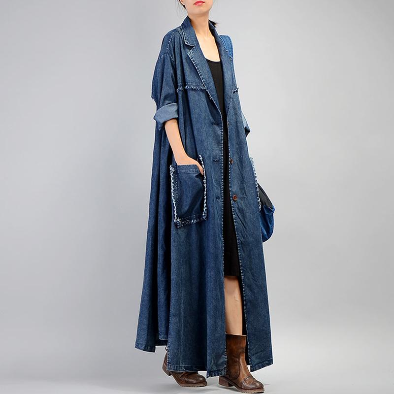 Simple Casual Solid Color Denim Trench Coat