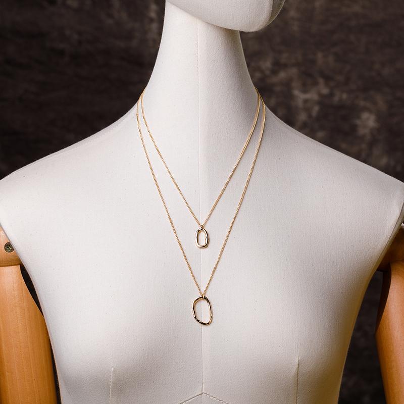 Simple Circular Ring Two Layers Chain Necklace