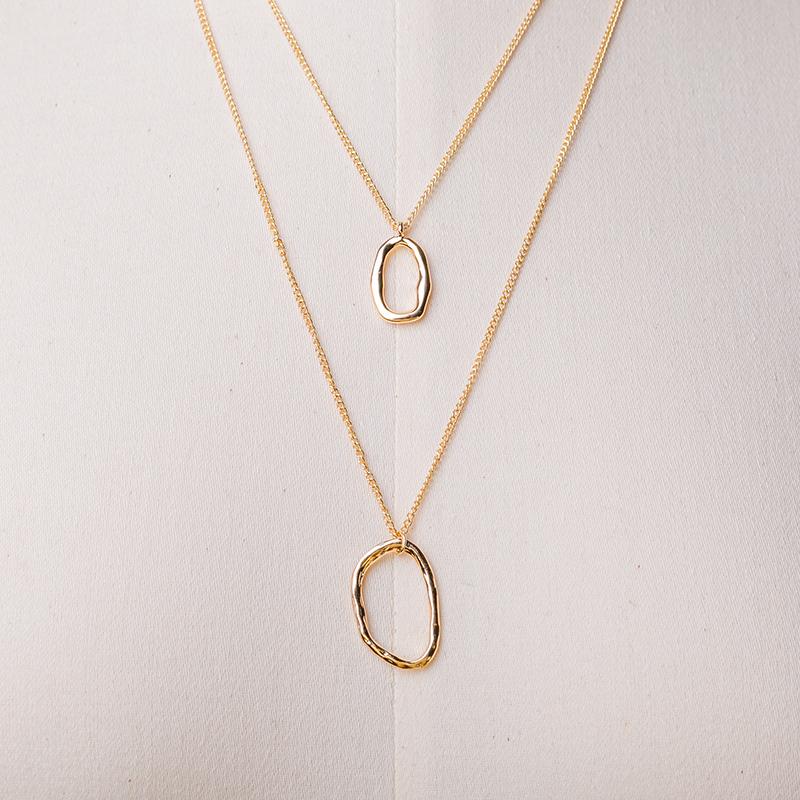 Simple Circular Ring Two Layers Chain Necklace