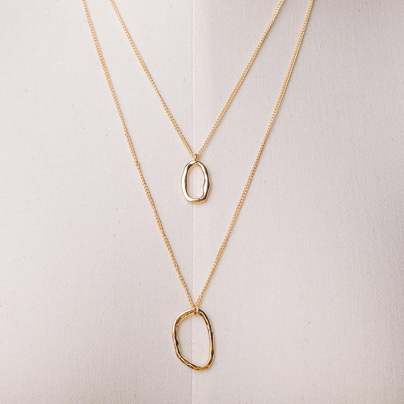 Simple Circular Ring Two Layers Chain Necklace
