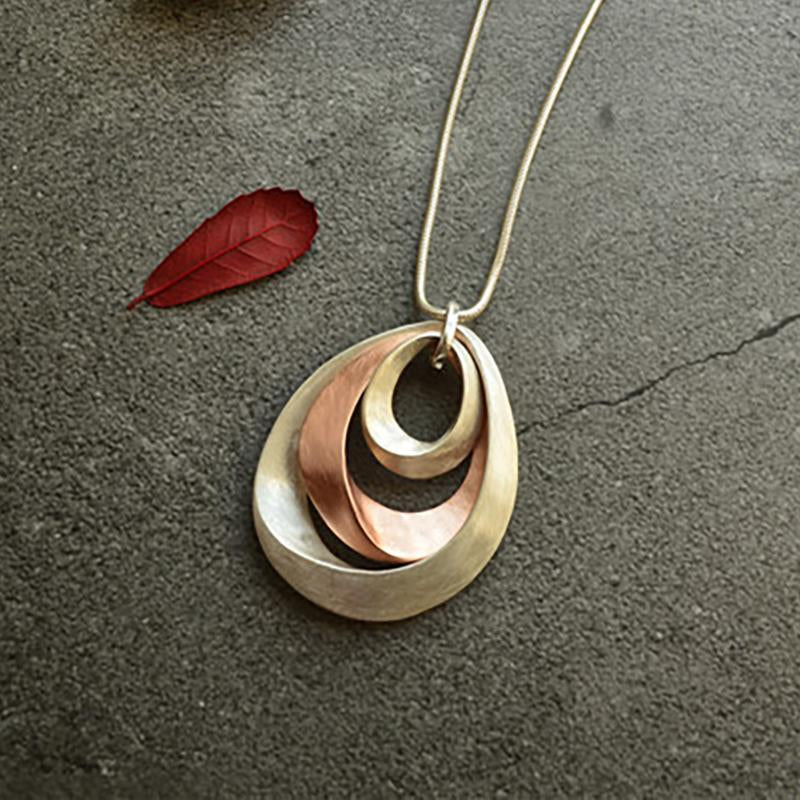 Simple Multilayer Geometric Pendant Long Necklace