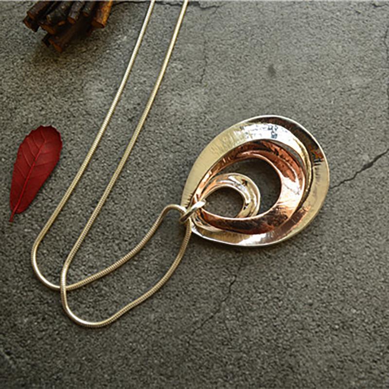 Simple Multilayer Geometric Pendant Long Necklace