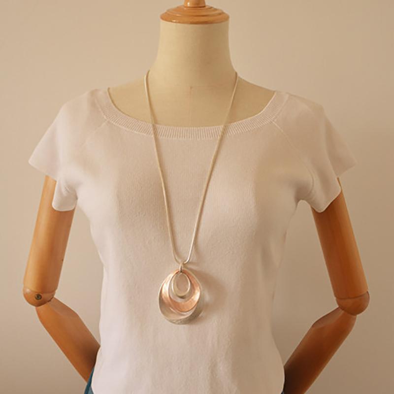 Simple Multilayer Geometric Pendant Long Necklace