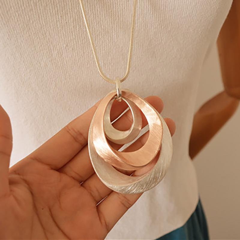 Simple Multilayer Geometric Pendant Long Necklace