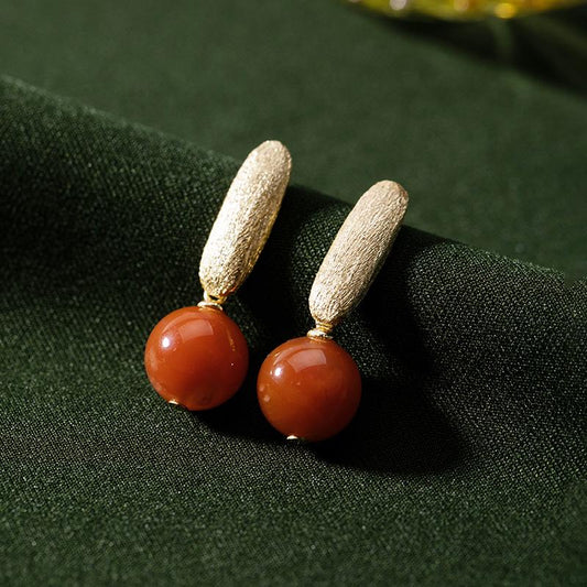 Simple Personality Round South Red Agate Earrings