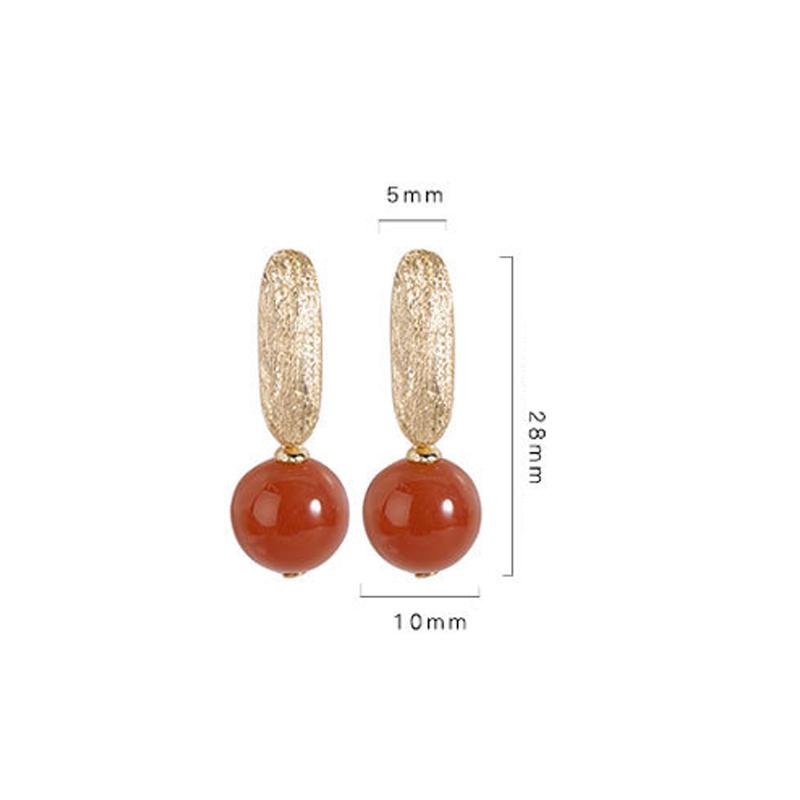 Simple Personality Round South Red Agate Earrings
