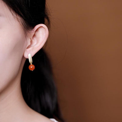 Simple Personality Round South Red Agate Earrings