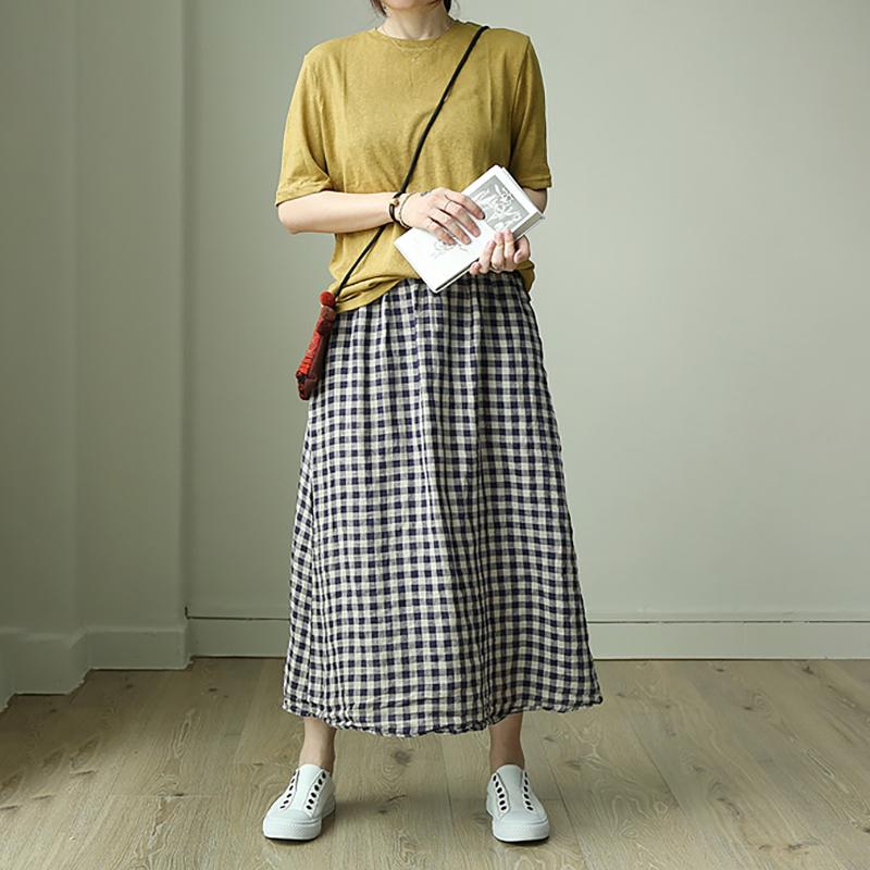 Simple Plaid Elastic Waist Loose Skirt