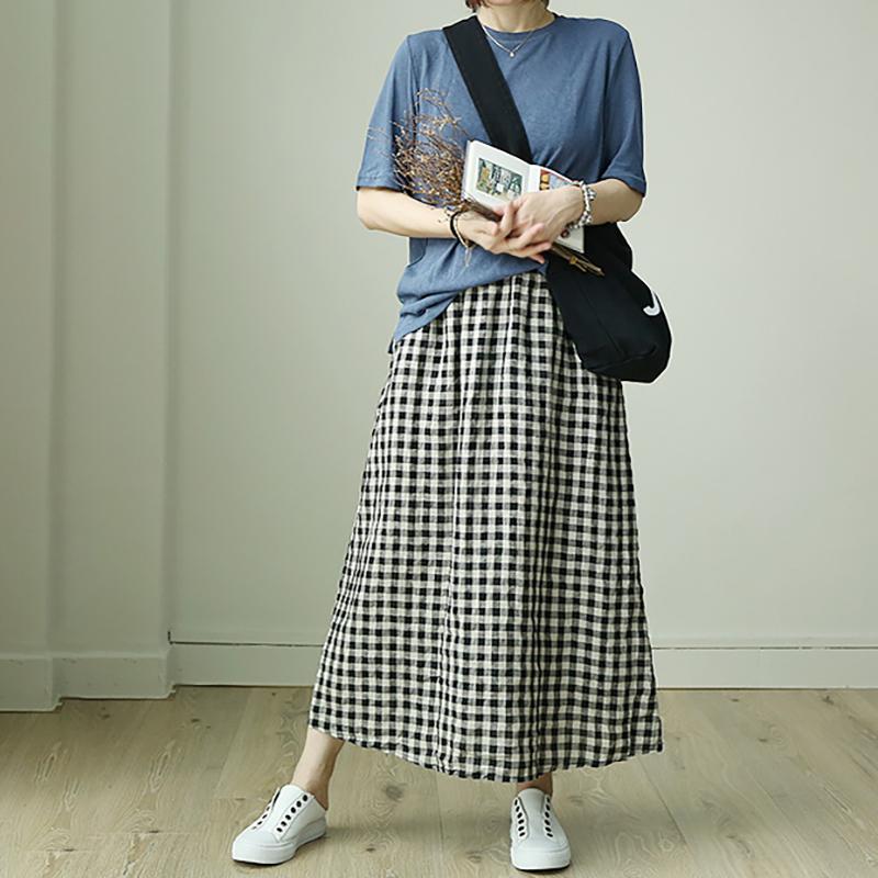 Simple Plaid Elastic Waist Loose Skirt