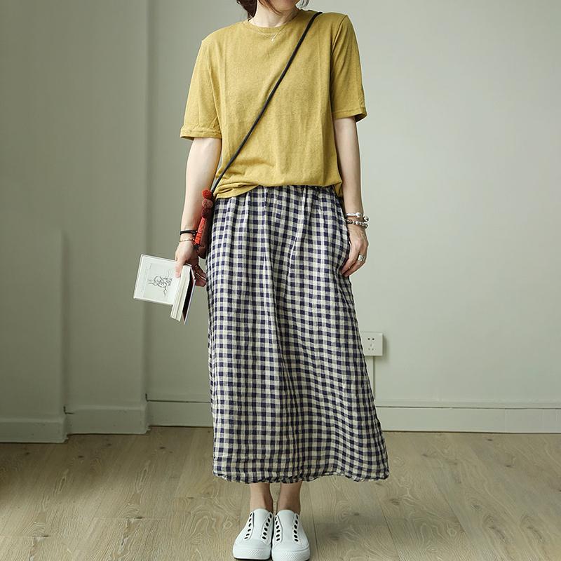 Simple Plaid Elastic Waist Loose Skirt