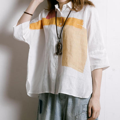 Simple Printed Comfortable Casual Linen Shirt