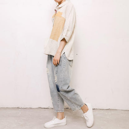 Simple Printed Comfortable Casual Linen Shirt