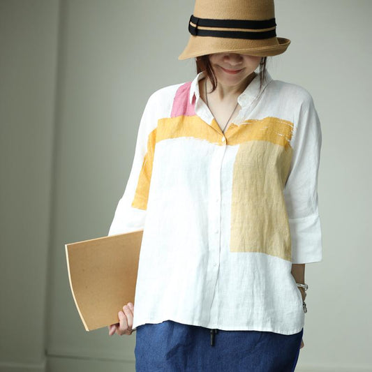 Simple Printed Comfortable Casual Linen Shirt
