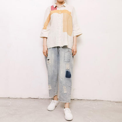 Simple Printed Comfortable Casual Linen Shirt