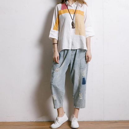 Simple Printed Comfortable Casual Linen Shirt
