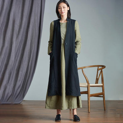 Plus Size - Simple Pure Color Loose Long Waistcoat