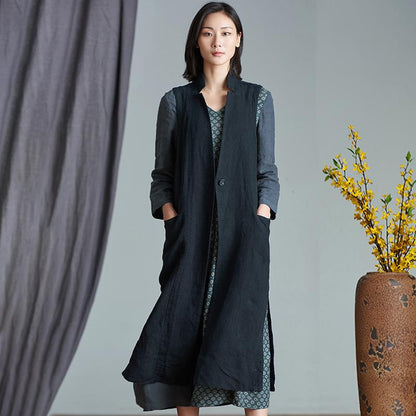 Plus Size - Simple Pure Color Loose Long Waistcoat