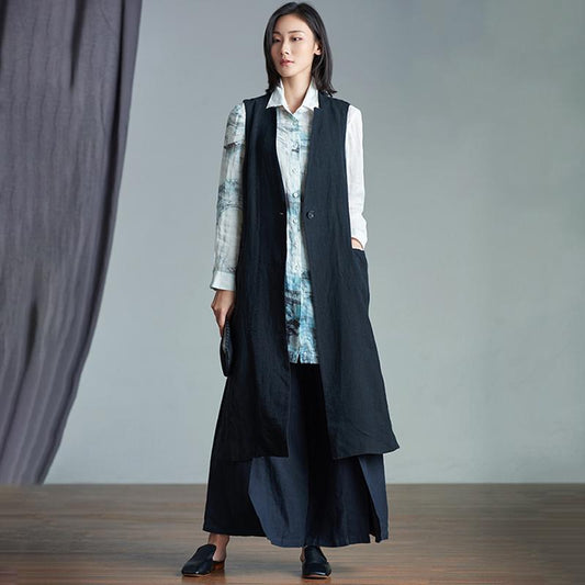 Plus Size - Simple Pure Color Loose Long Waistcoat