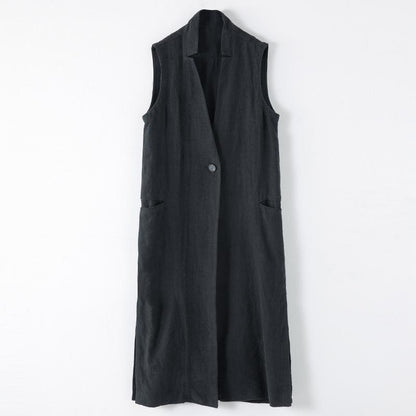Plus Size - Simple Pure Color Loose Long Waistcoat