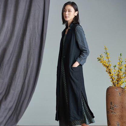 Plus Size - Simple Pure Color Loose Long Waistcoat