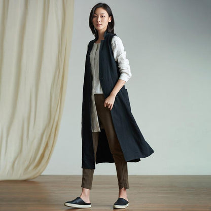Plus Size - Simple Pure Color Loose Long Waistcoat