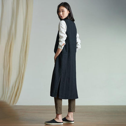 Plus Size - Simple Pure Color Loose Long Waistcoat
