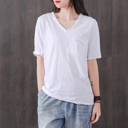 Simple Pure Color Single Pocket T-Shirt