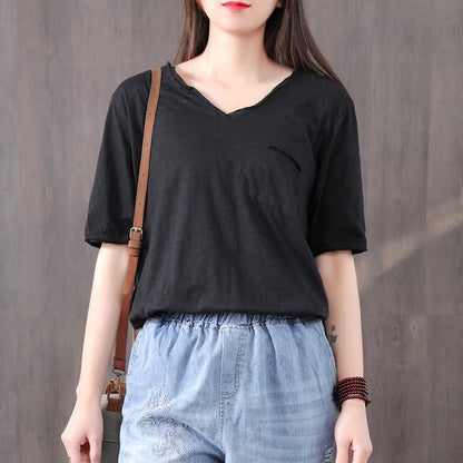 Simple Pure Color Single Pocket T-Shirt