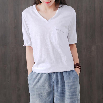 Simple Pure Color Single Pocket T-Shirt