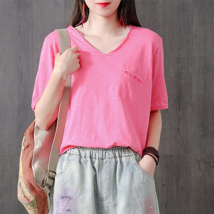 Simple Pure Color Single Pocket T-Shirt