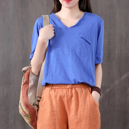 Simple Pure Color Single Pocket T-Shirt