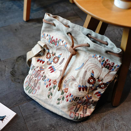 Simple Retro Embroidery Canvas Shoulder Bag