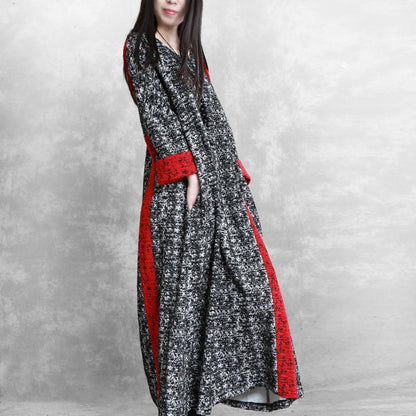 Simple Retro Red Spliced Black Long Sleeve Dress