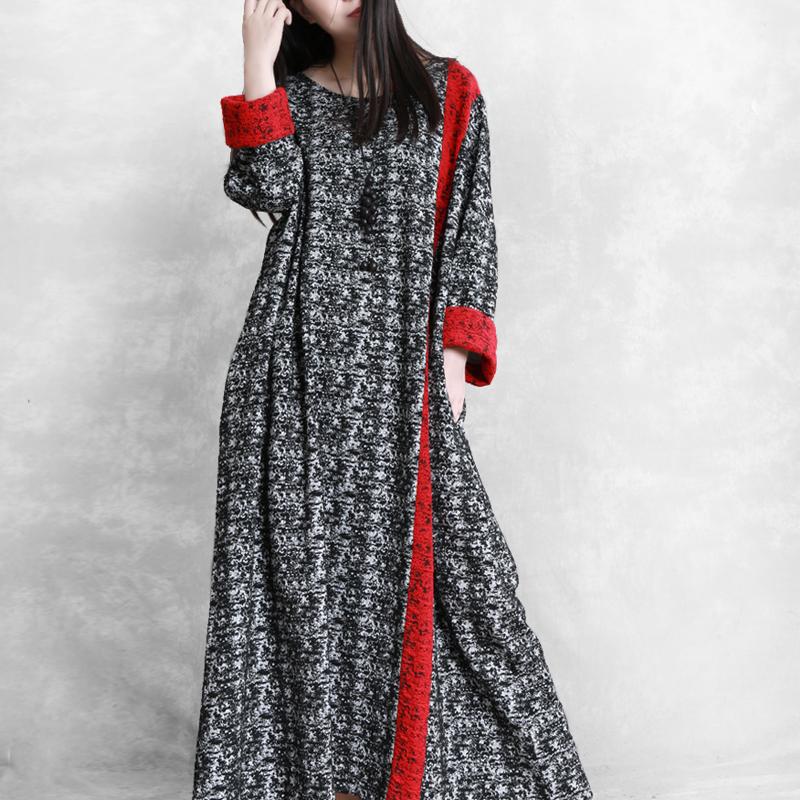 Simple Retro Red Spliced Black Long Sleeve Dress