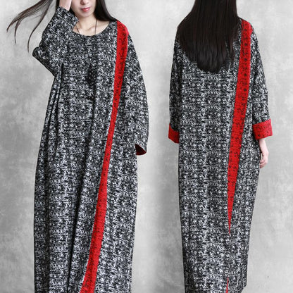 Simple Retro Red Spliced Black Long Sleeve Dress