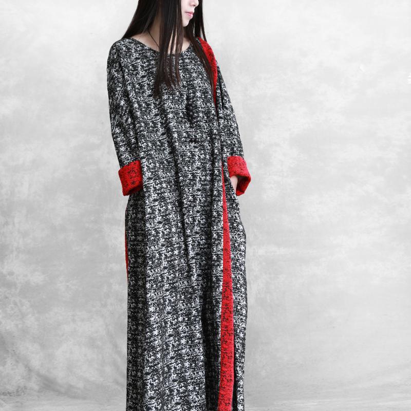 Simple Retro Red Spliced Black Long Sleeve Dress