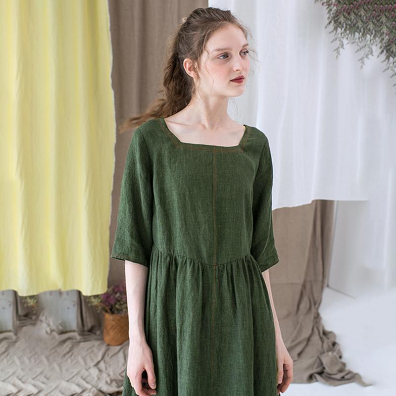 Simple Solid Color Square Collar Loose Dress