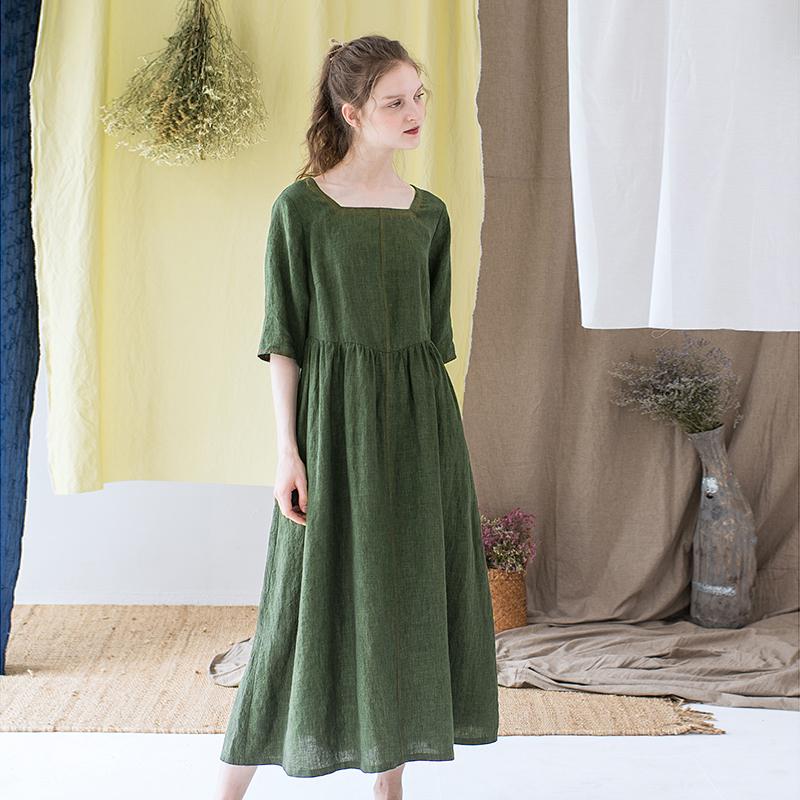 Simple Solid Color Square Collar Loose Dress