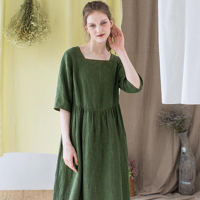 Simple Solid Color Square Collar Loose Dress